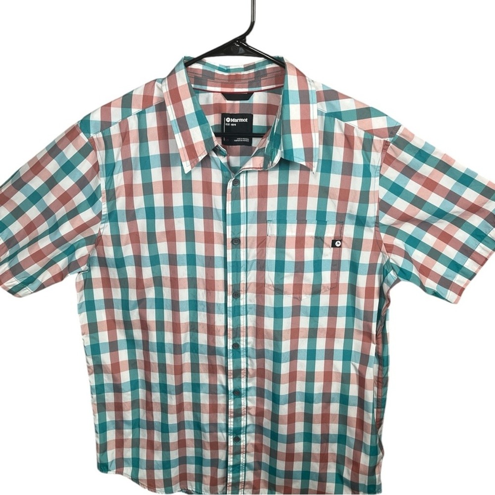 Marmot Button Up‎ Shirt Mens L Multicolor Plaid Short Sleeve Hiking Outdoor Camp